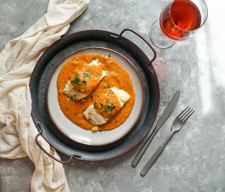 spanish food, Bacalao a la vizca?na, Basque Style Codの写真素材