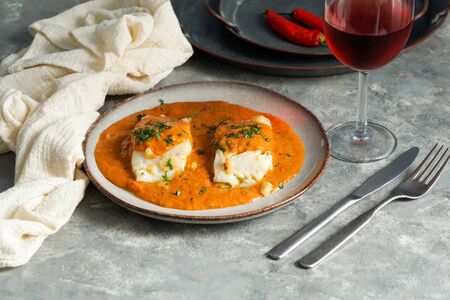 spanish food, Bacalao a la vizca?na, Basque Style Codの写真素材