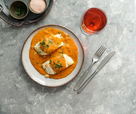 spanish food, Bacalao a la vizca?na, Basque Style Codの写真素材