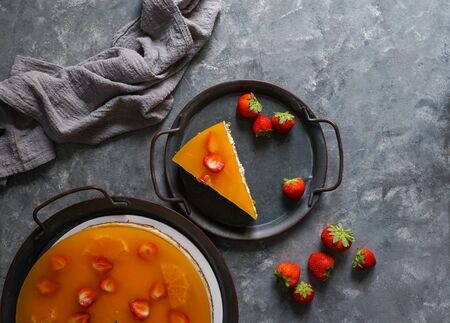 tasty ricotta cheesecake with berries, vintage styleの写真素材