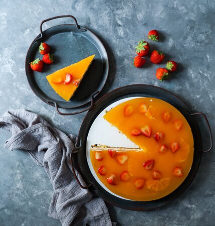 tasty ricotta cheesecake with berries, vintage styleの写真素材