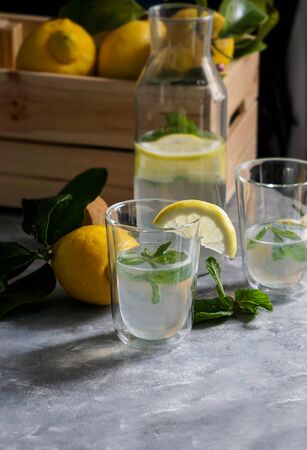 fresh home made lemon lemonade with mintの写真素材
