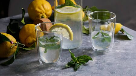 fresh home made lemon lemonade with mintの写真素材