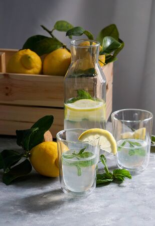 fresh home made lemon lemonade with mintの写真素材