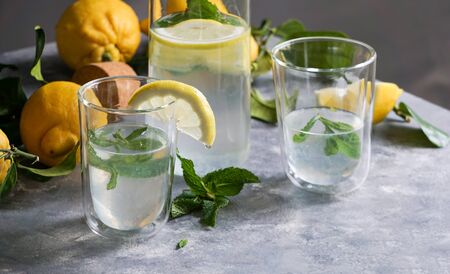 fresh home made lemon lemonade with mintの写真素材