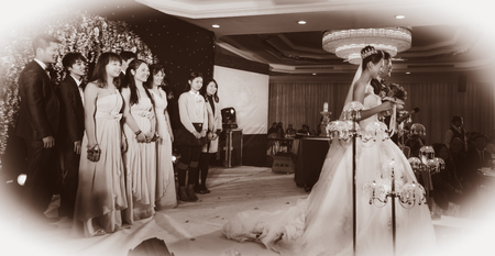 CHINA NANCHANG February 26, 2015: Chinese bride preparing to pass the wedding flowersのeditorial素材