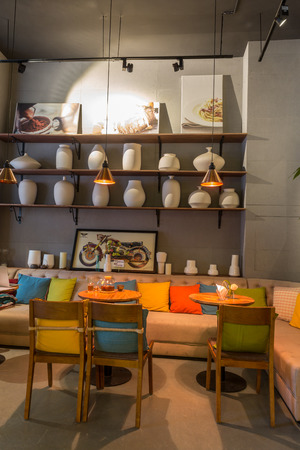 Interior design and decorations of a cafe のeditorial素材