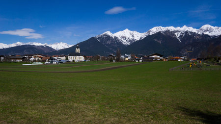 Small city In Austria Tyrol in the alpsの写真素材