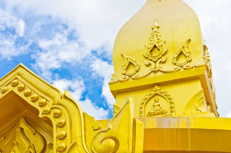 gold temple in Wat nong pah pong in Thailand and blue skyの写真素材