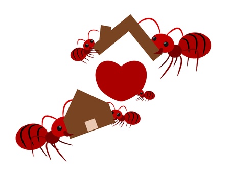 Red ants build home group of teamwork power concept illustrationのイラスト素材