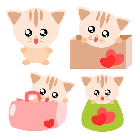Cartoon cat action and emotion cute concept illustrationのイラスト素材