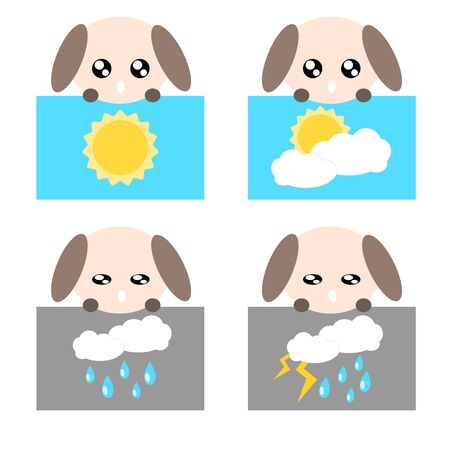 Paper weather icon dog sun cloud rain and lighting concept illustrationのイラスト素材