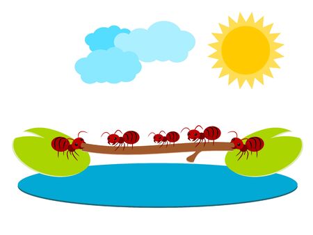 Red ants and brigde in teamwork concept illustrationのイラスト素材