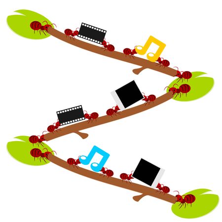 Red ants hard work for entertainment in teamwork power concept illustrationのイラスト素材