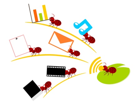 Red ants wireless lan in teamwork power concept illustrationのイラスト素材
