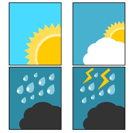 weather icon sun cloud rain and lighting concept illustrationのイラスト素材