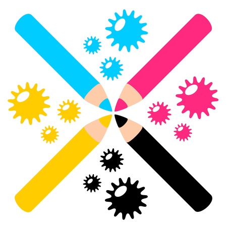 CMYK color profile color pencil in colorful concept illustrationのイラスト素材