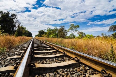 Railway and blue sky in the countryside in Thailand