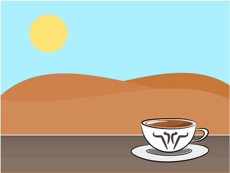 Coffee symbol and mountain background in the break time concept illustrationのイラスト素材
