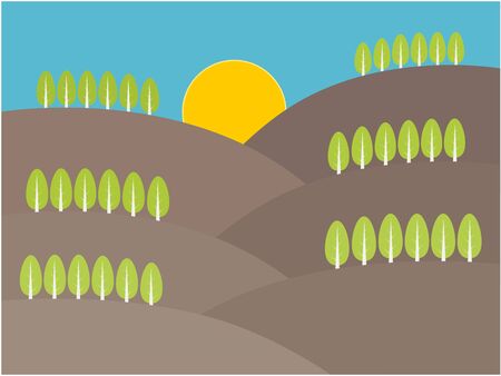 Mountain and tree view day in the nature concept illustrationのイラスト素材