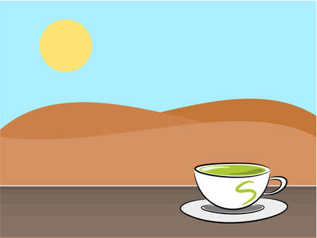Tea and mountain background in nature concept illustrationのイラスト素材