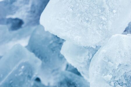 Ice cubes close up macro shot in the cold concept