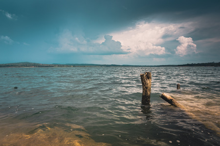 Water and sky in the Reservoir embankment, Thailandの写真素材