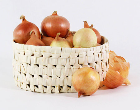 Onions in the basketの写真素材