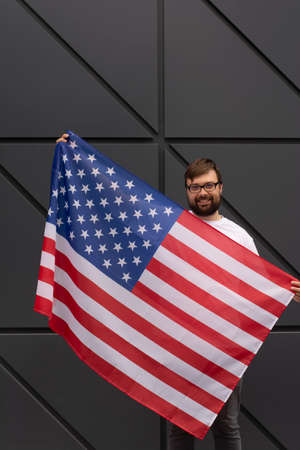 Man with the flag of america 4th July American Independence Dayの写真素材