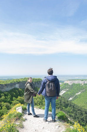 Couple of male and female tourists