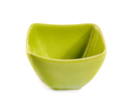 Green handmade bowl on white background. clipping pathの写真素材