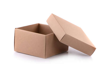 close up of a cardboard box on white backgroundの写真素材