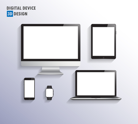 Realistic vector laptop, tablet computer, monitor and mobile phone template.vector . illustration.のイラスト素材