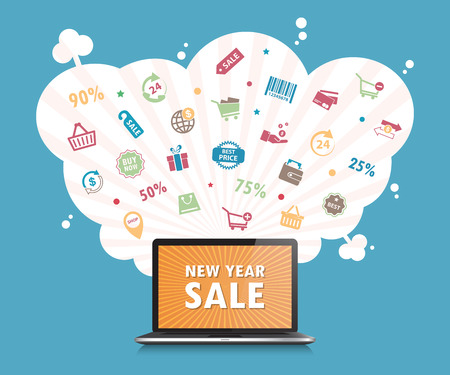 Online shopping concept desktop background.vector. illustration.のイラスト素材