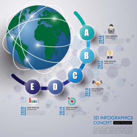 3d business concept timeline. Infograph template, realistic paper 5 steps infographic, vector banner can be used for workflow layout, diagram,presentation, education or any number option.のイラスト素材