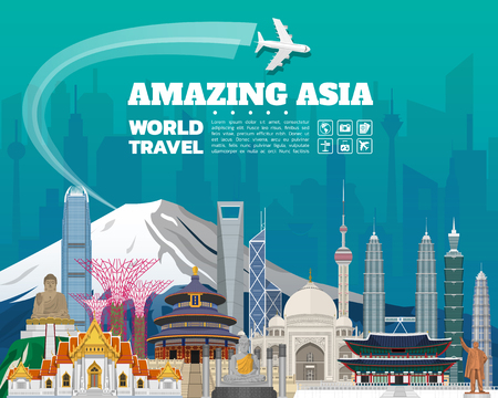 Asia famous Landmark paper art. Global Travel And Journey Infographic Bag. Vector Flat Design Template.vector/illustration.Can be used for your banner, business, education, website or any artworkのイラスト素材
