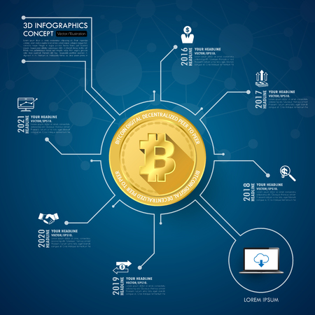 Golden bitcoin digital currency. vector illustrationのイラスト素材