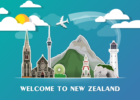 New Zealand Landmark Global Travel And Journey paper background. Vector Design Template.used for your advertisement, book, banner.のイラスト素材