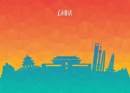 China Landmark Global Travel And Journey paper background. Vector Design Template.used for your advertisement, book, banner, template, travel business or presentationのイラスト素材
