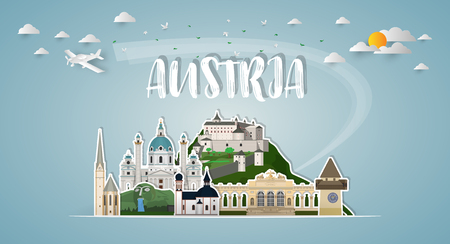 Austria Landmark Global Travel And Journey paper background. Vector Design Template.used for your advertisement, book, banner, template, travel business or presentationのイラスト素材