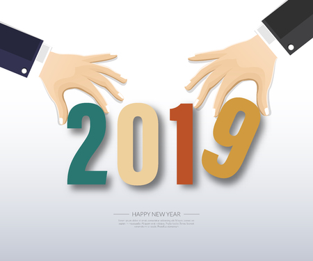 Happy new 2019 year. Greetings card. Colorful design. Vector illustration.のイラスト素材