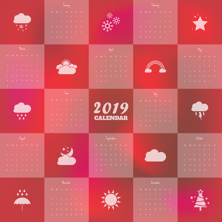 2019 Modern calendar template .Vector/illustration.のイラスト素材