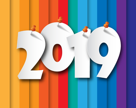 Happy new year 2019. Greetings card. Colorful design. Vector illustration.のイラスト素材