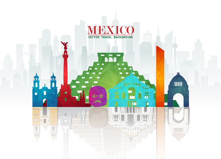 Mexico Landmark Global Travel And Journey paper background. Vector Design Template.used for your advertisement, book, banner, template, travel business or presentation.のイラスト素材