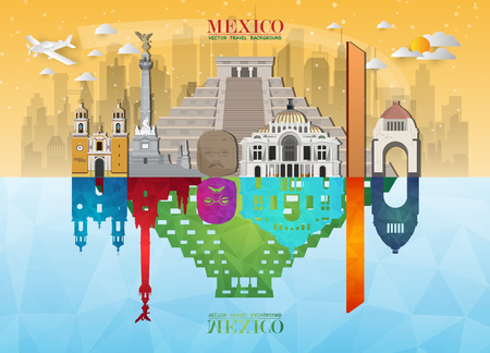 Mexico Landmark Global Travel And Journey paper background. Vector Design Template.used for your advertisement, book, banner, template, travel business or presentation.のイラスト素材