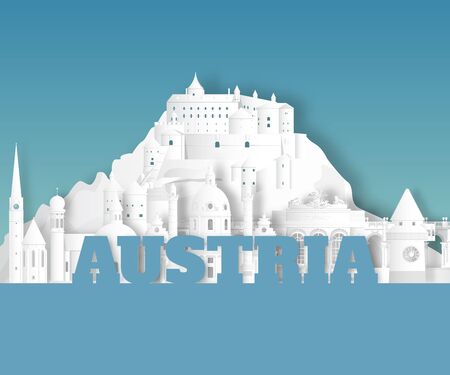 Austria Landmark Global Travel And Journey paper background. Vector Design Template.used for your advertisement, book, banner, template, travel business or presentation.のイラスト素材
