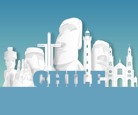 Chile Landmark Global Travel And Journey paper background. Vector Design Template.used for your advertisement, book, banner, template, travel business or presentation.のイラスト素材
