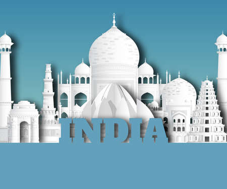 India Landmark Global Travel And Journey paper background. Vector Design Template.used for your advertisement, book, banner, template, travel business or presentation.のイラスト素材