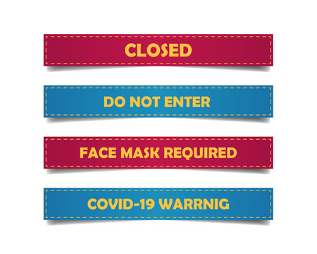 4 Banners set with sign closed, do not enter, face mask required and covid 19 warning.のイラスト素材
