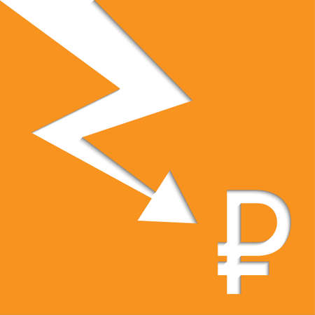 Russian ruble orange downfall crisis of economy. Vector illustration.のイラスト素材
